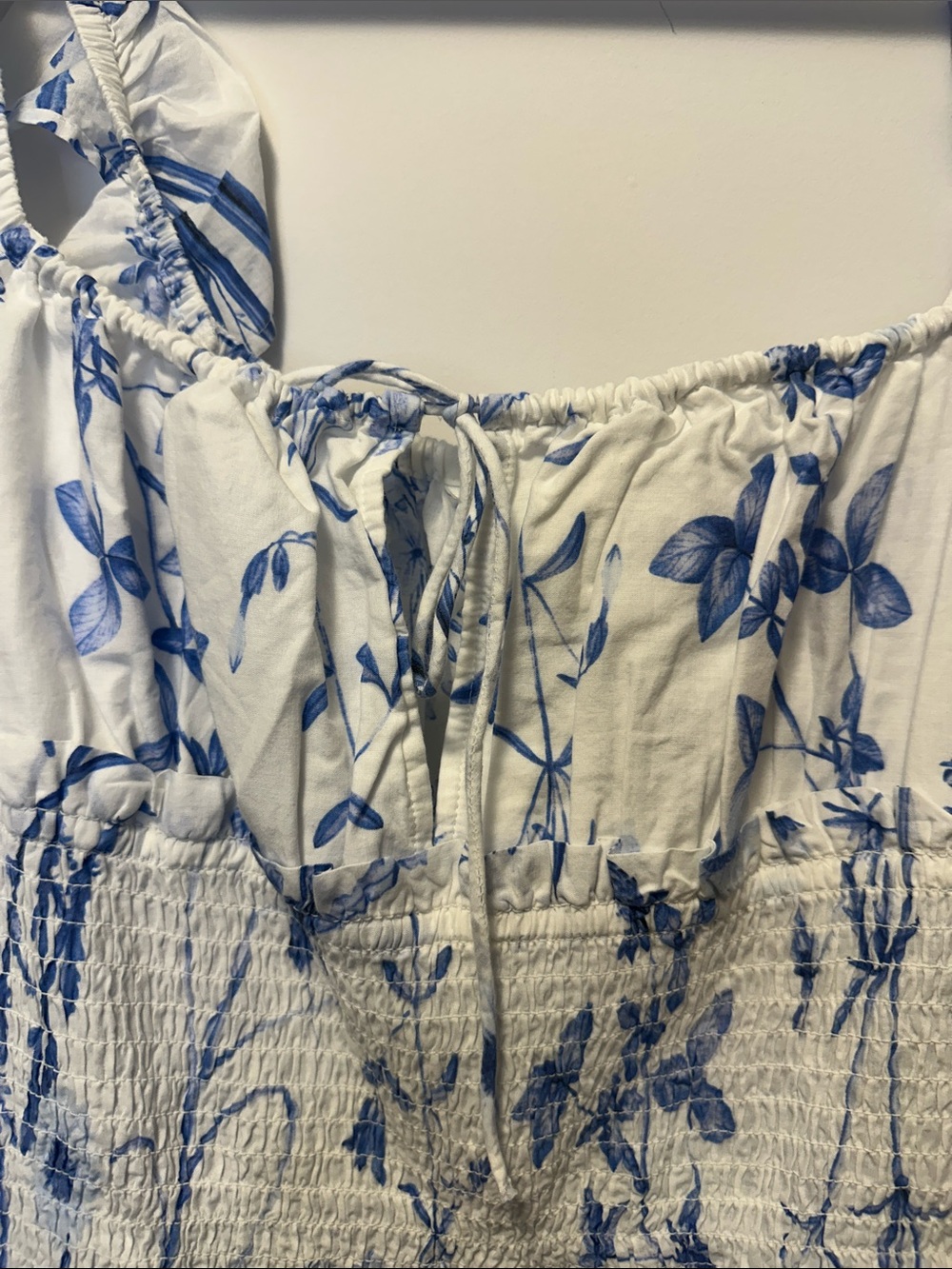 H&M Ruffle Tiered Skirt White Mini Dress with Blue Floral Print - Picture 9 of 12